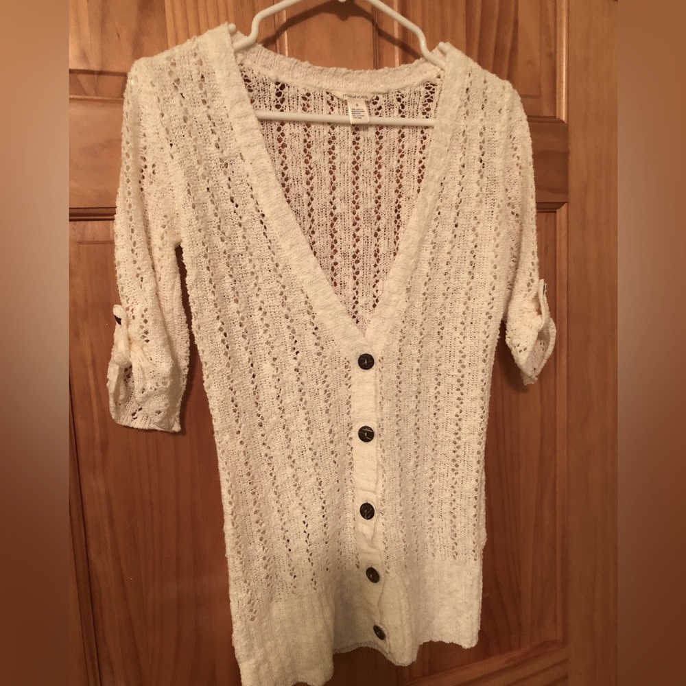 By Maurices, short sleeve sweater, button down, ivory/ cream, size S
